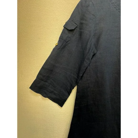 Tommy Hilfiger Womens Lace-Up Tunic Top Size S Navy Blue 3/4 Sleeves Pocket Chic - Picture 7 of 11